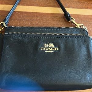Coach black leather wristlet